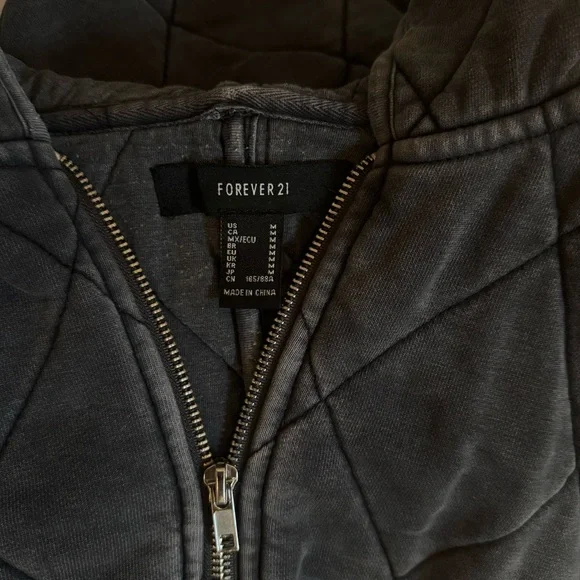 Forever 21 Quilted Mineral Wash Full Zip Hoodie Jacket - Picture 7 of 8
